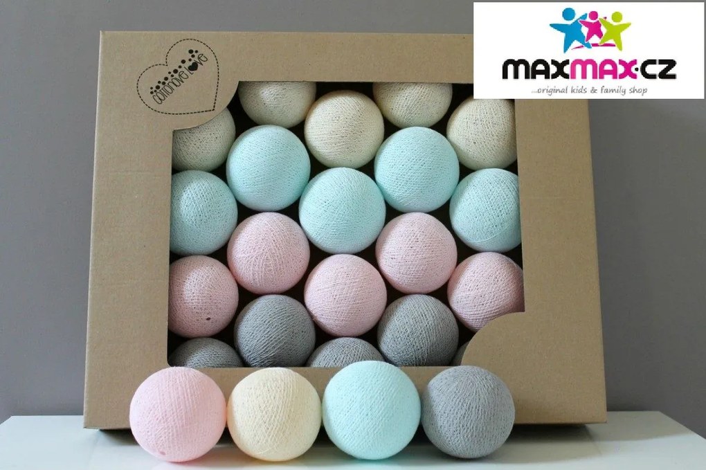 MAXMAX Bavlnené svietiace guličky púdrová - 20 guličiek