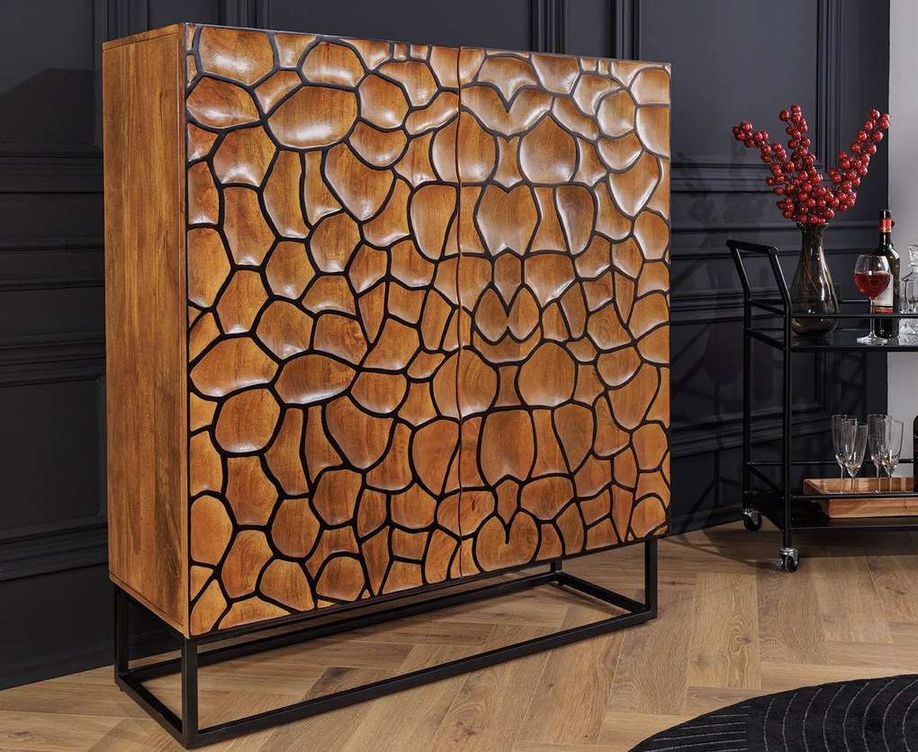 Komoda Erupcio 177 cm a komoda Vulcano 120 cm mozaika čierno-hnedá set
