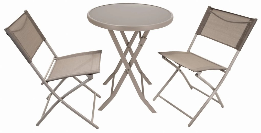 Dekorstudio Jumi Garden Balkónový skladací set na malý balkón 2x stolička a okrúhly stôl - béžový