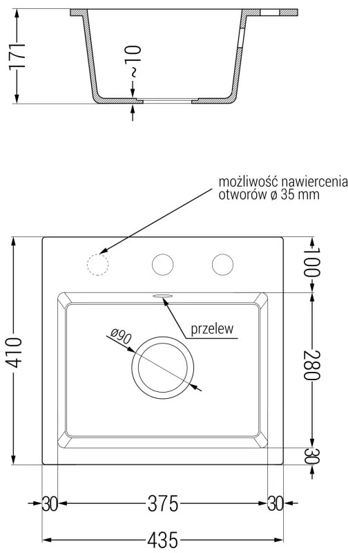 Mexen Milo, 1-komorový granitový drez 435x410x171 mm a drezová batéria Savita, šedá, 6505-71-672601-70-B