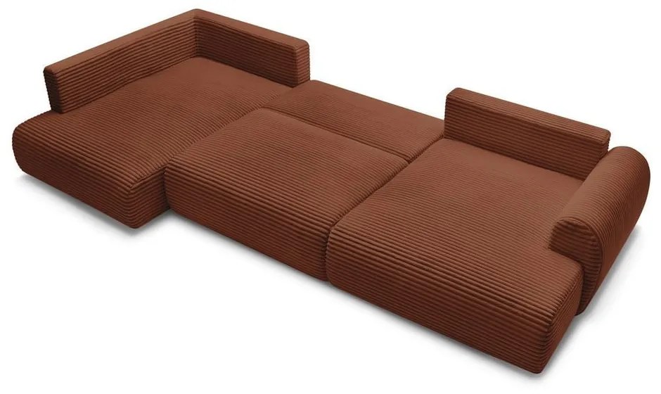 Menčestrová rozkladacia/s úložným priestorom rohová pohovka v tehlovej farbe (ľavý roh/do tvaru "U") Lucien – Bobochic Paris