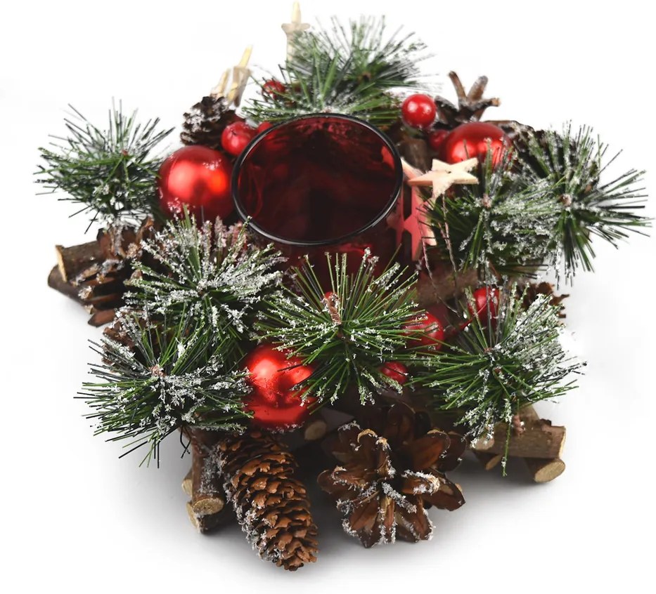Vianočný ratanový svietnik Neige červená, 20 cm