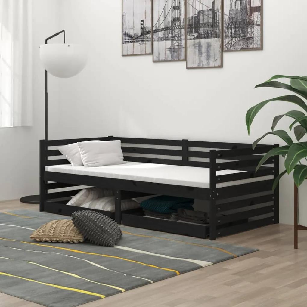 vidaXL Denná posteľ so zásuvkami 90x200 cm čierna borovicové drevo