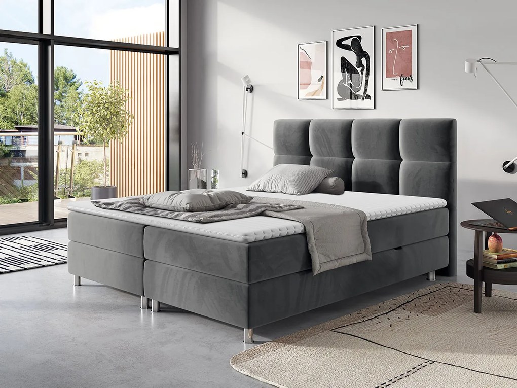 Moderná box spring posteľ Angela 180x200, sivá