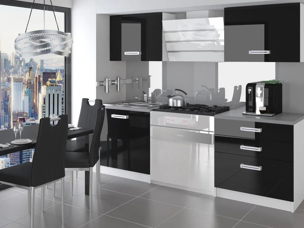 Kuchynská linka Belini 120 cm čierny lesk s pracovnou doskou Saturno INF SATURNO/2/WT/B/0/D