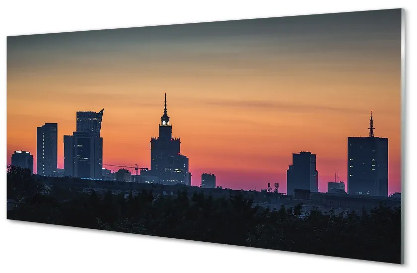 Obraz na akrylátovom skle Sunset panorama varšavy 100x50 cm