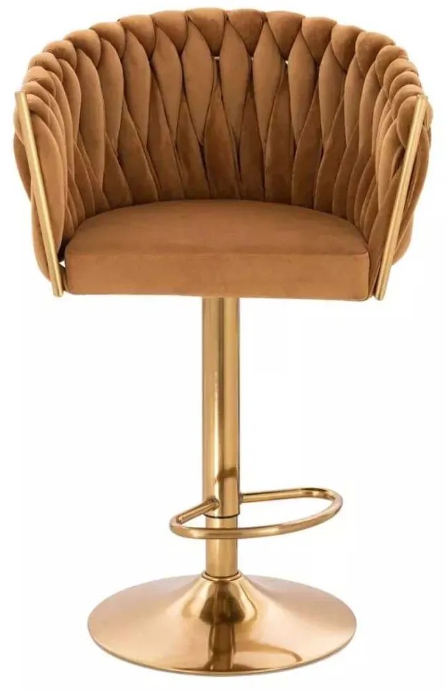 LuxuryForm DESIGN Barová stolička NORDEN VELUR na zlatom tanieri - medová