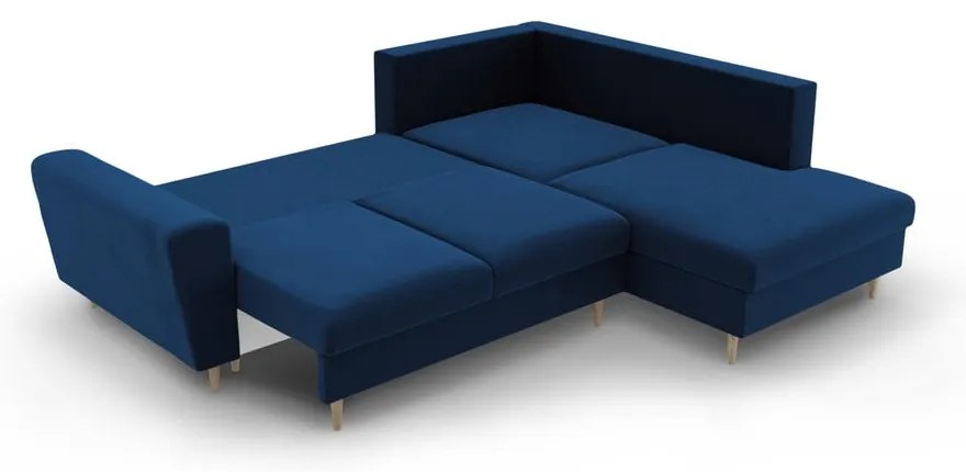 Modrá zamatová rozkladacia/s úložným priestorom rohová pohovka (pravý roh/do L) Kyoto – Cosmopolitan Design
