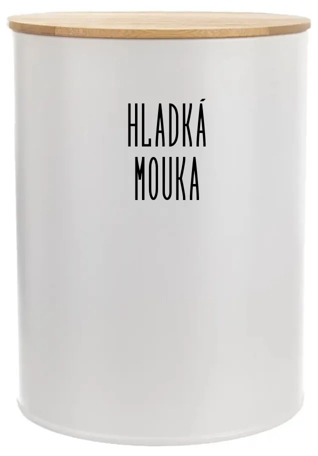 Dóza na potraviny, plechová, biela, s bambusovým vrchnákom - 2,3l
