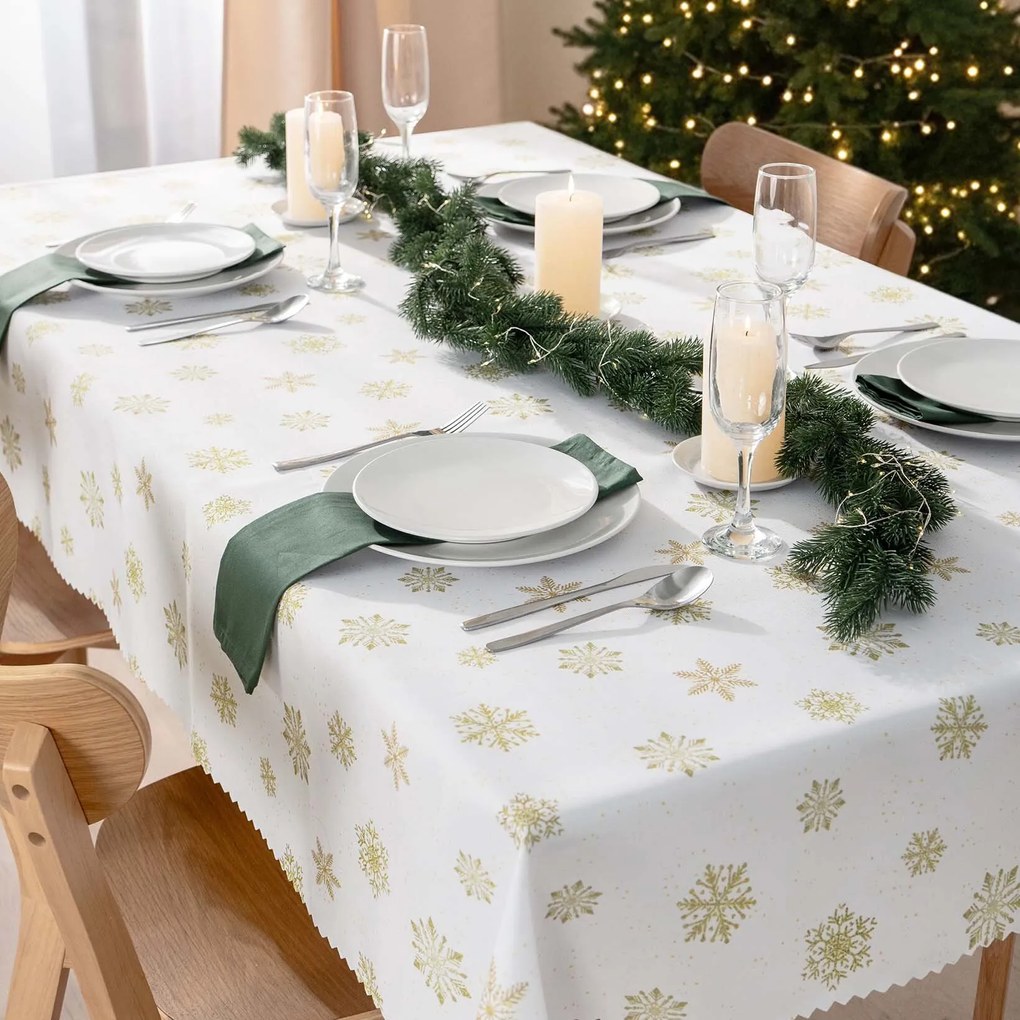 Goldea hranatý teflónový obrus - zlaté snehové vločky 120 x 180 cm