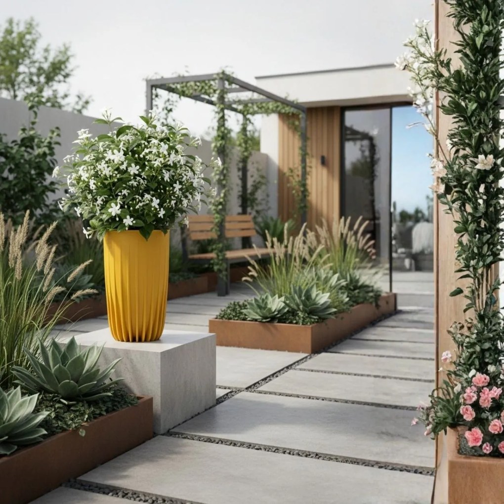 PLASTOVÝ KVETINÁČ STRIPPED 29X51,5 CM HORČICOVÁ