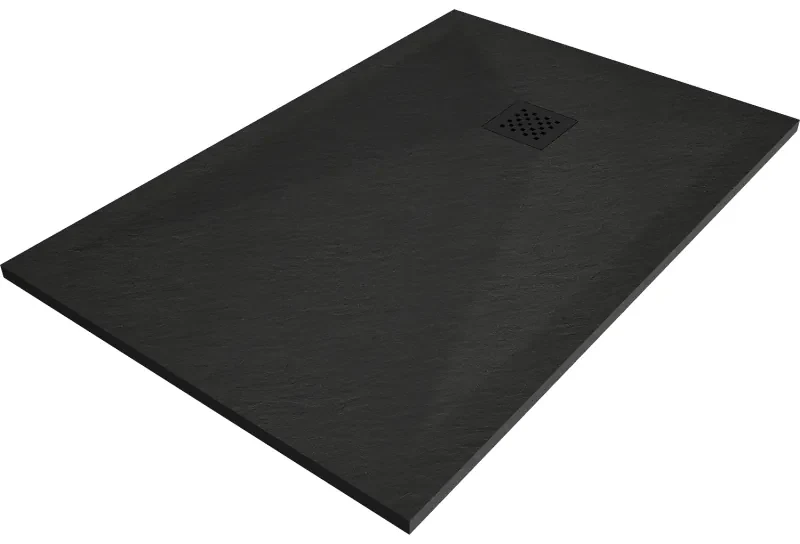 Mexen Stone+, obdĺžniková vanička z minerálneho kompozitu 140 x 90 cm, čierna, čierna krytka, 44709014-B