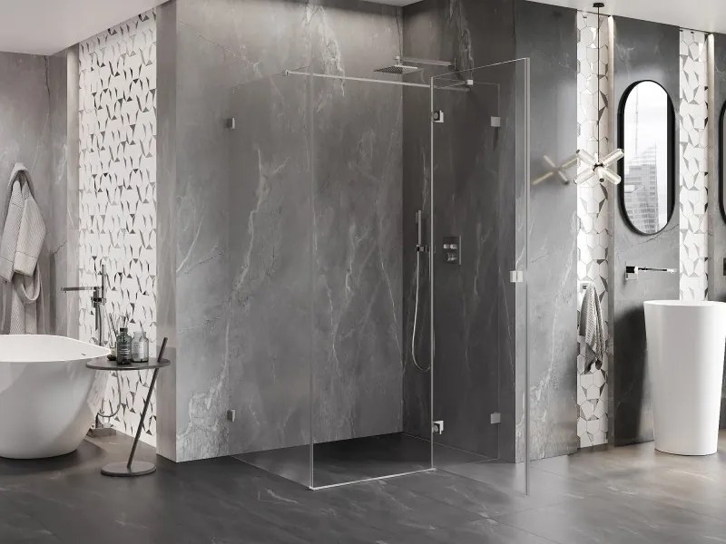 Mexen Lunar T, výklopný sprchový kút pravý 115 x 80 cm, 8mm číre sklo, oceľový profil, 834T-115-080-97-00-P
