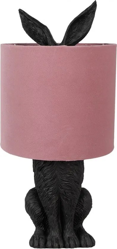 Čierna stolná lampa králik s ružovým tienidlom Rabbi - Ø 20*43 cm