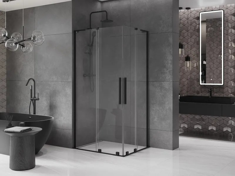 Mexen Velar L Duo, sprchový kút s posuvnými dverami 100 x 90 cm, 8mm číre sklo, čierna matná, 871-100-090-02-03-70