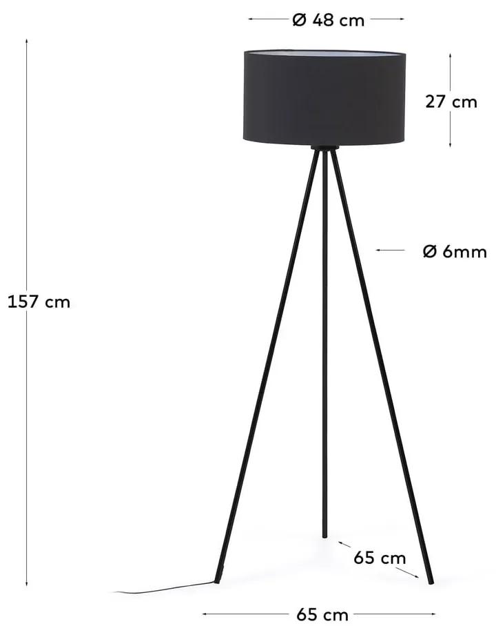 Čierna stojacia lampa s textilným tienidlom (výška 157 cm) Ikia - Kave Home