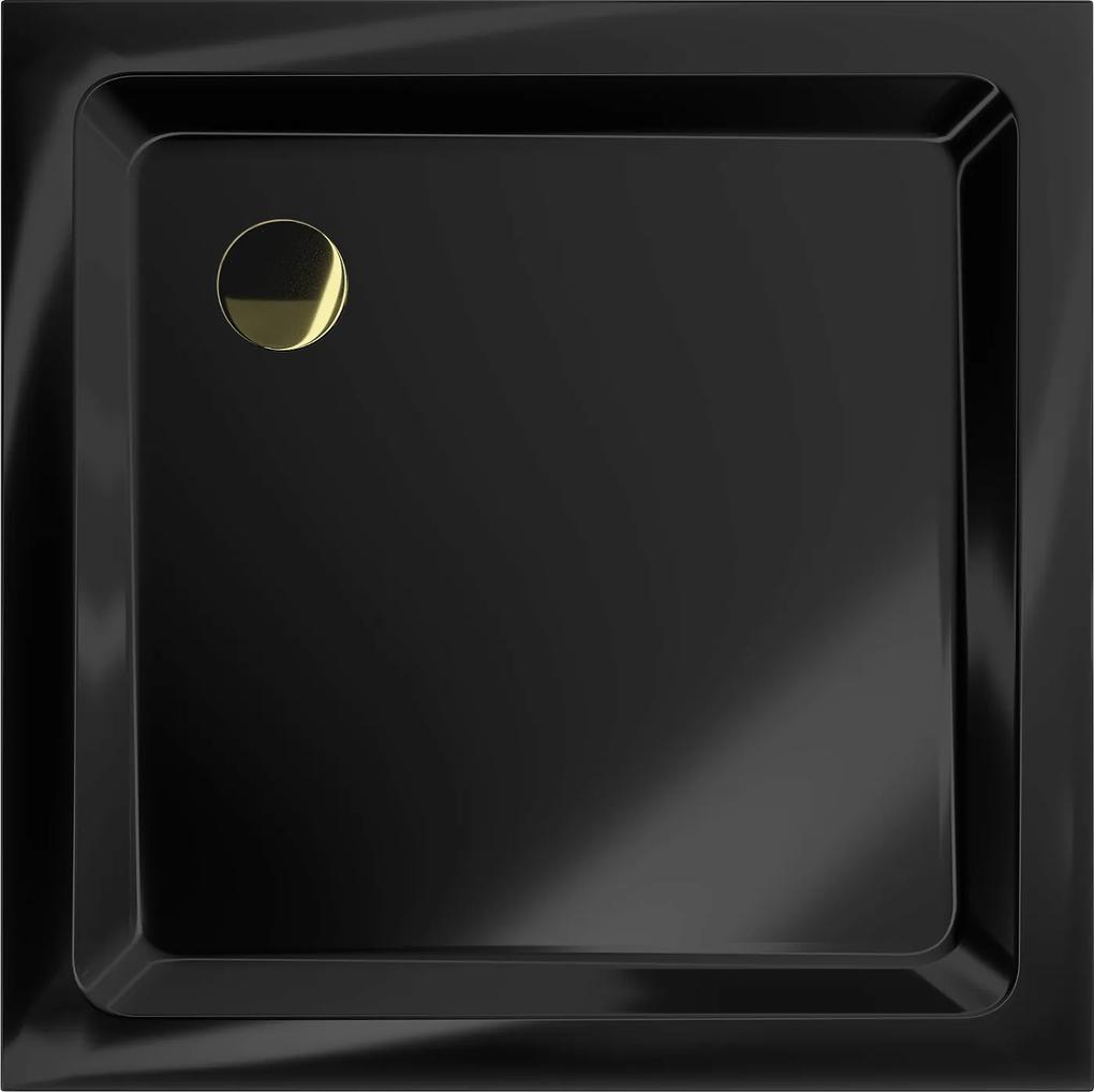 Mexen Slim, štvorcová sprchová vanička 70x70x5 cm + zlatý sifón, čierna, 40707070G