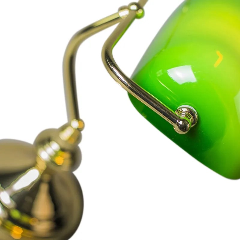 Klasická stolná lampa/lampa notára mosadz s zeleným sklom - Banker