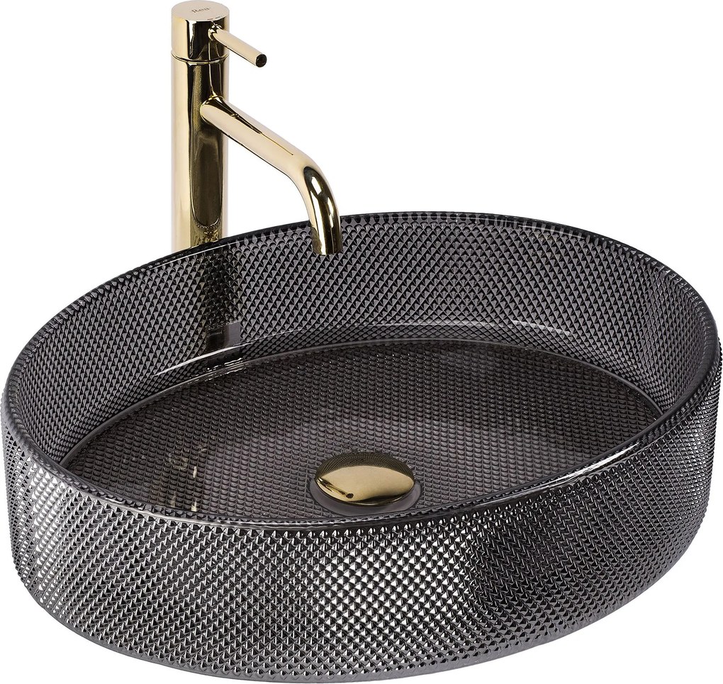 Rea Mirella Black, umývadlo na dosku 495x380x125 mm, dymové sklo-čierna, REA-U3524