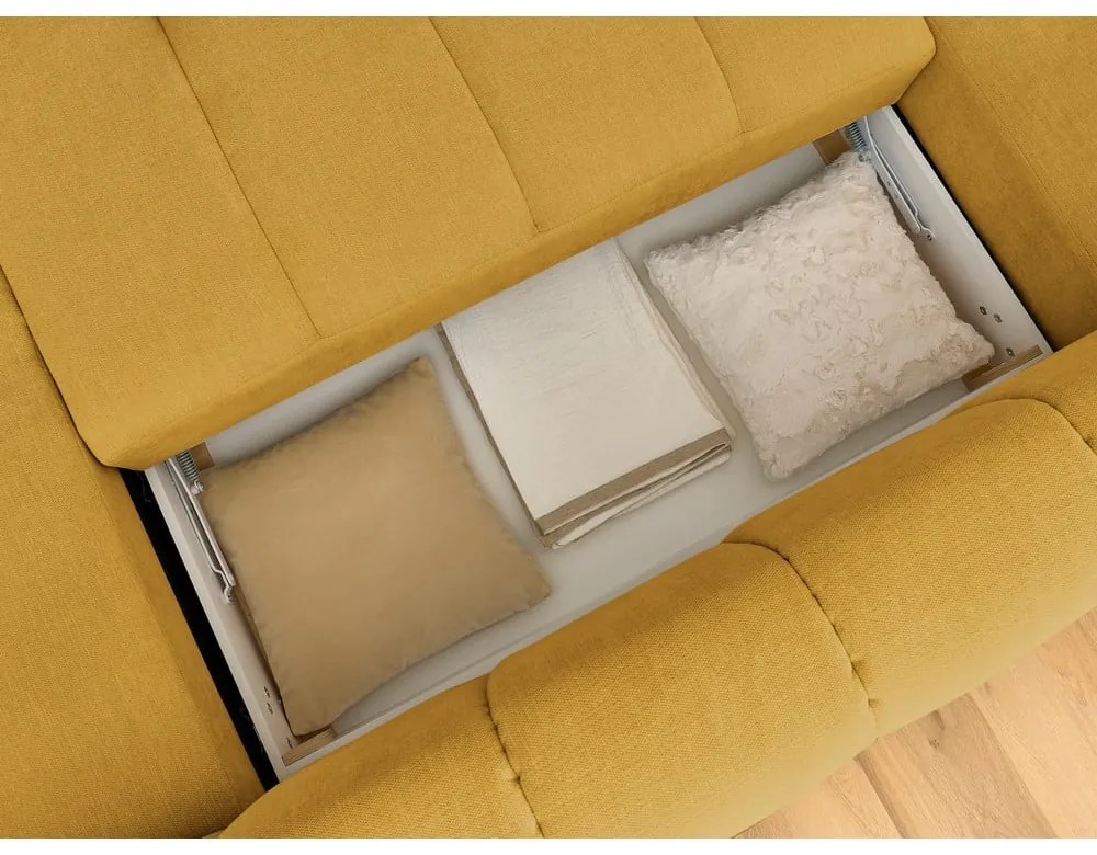 Rozkladacia/s úložným priestorom rohová pohovka v horčicovej farbe (ľavý roh/do tvaru "U") Fuji – Bobochic Paris