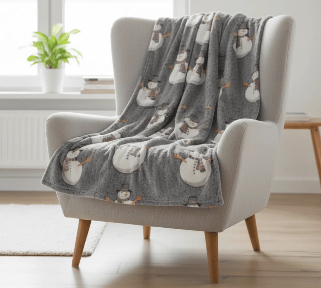 Svietiaca vianočná mikroplyšová deka SNOW BUDDY, sivá Rozmer: 150 x 200 cm