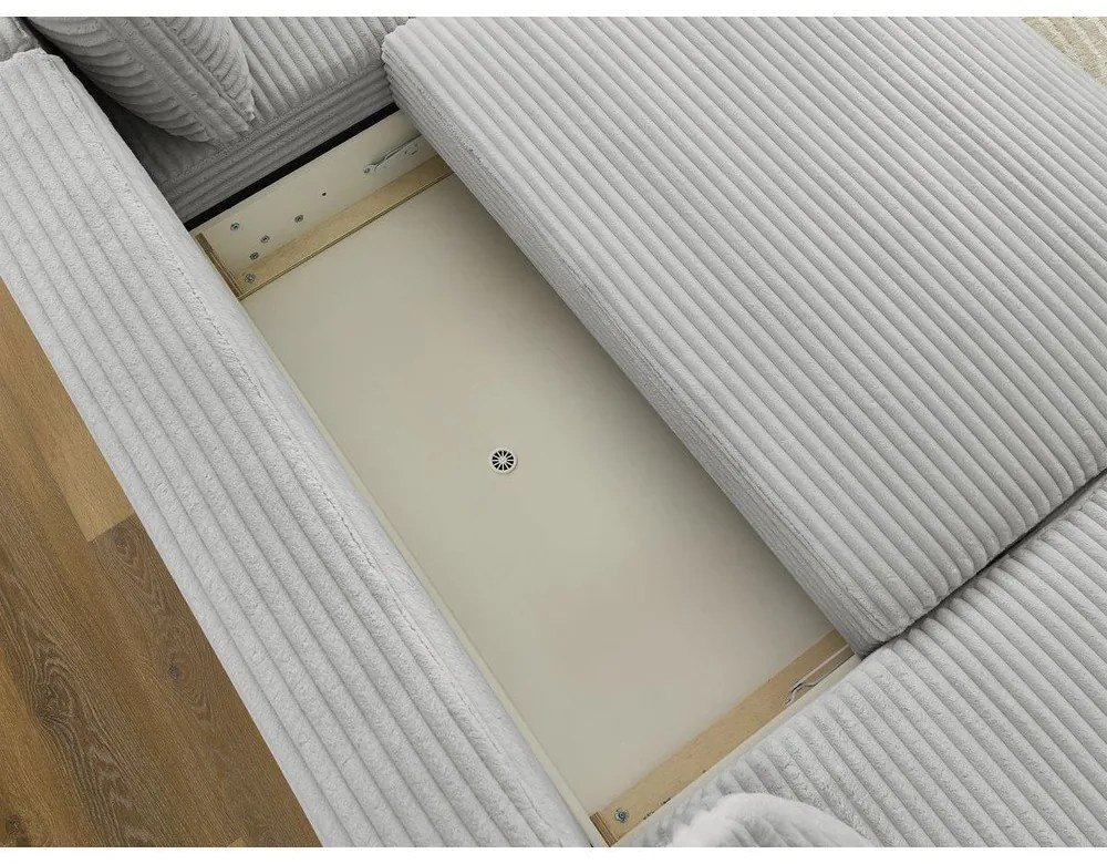 Svetlosivá menčestrová rozkladacia/s úložným priestorom rohová pohovka (pravý roh/do tvaru "U") Lucien – Bobochic Paris