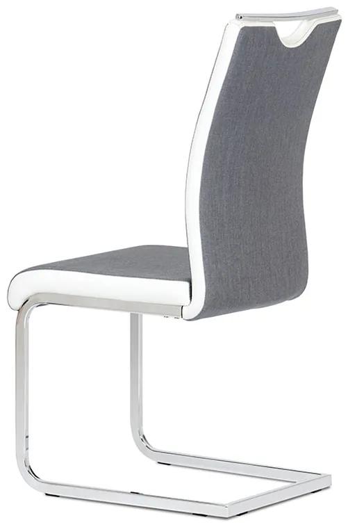 Jedálenská stolička RIVONA — chróm, sivá látka/biela koženka
