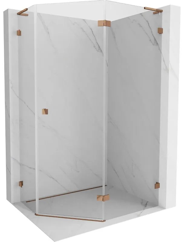 Mexen Lunar, L pravý výklopný päťuholníkový sprchový kút 100 x 90 cm, 8mm číre sklo, profil ružové zlato, 831L-100P-090L-60-00-P