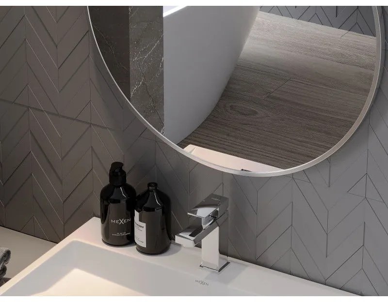 Mexen Loft, okrúhle kúpeľňové zrkadlo 100 cm, farba rámu brúsená oceľ, 9850-100-100-000-10