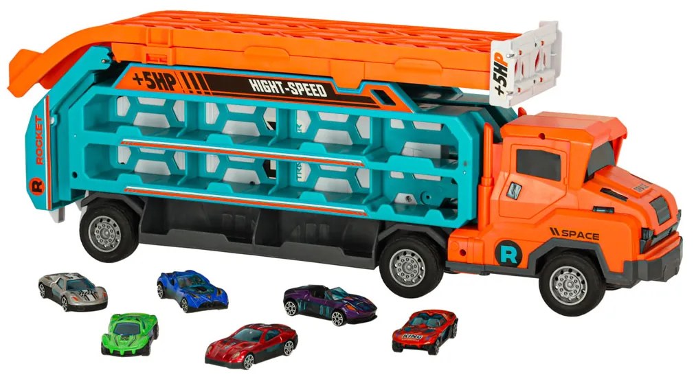 Pretekárska autodráha KIK s transportérom na 6 autíčok, oranžová