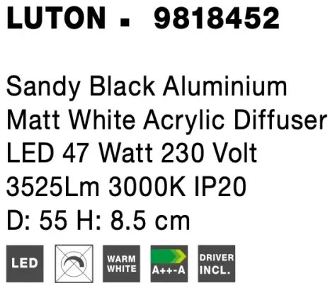 LED stropné svietidlo Luton 55 čierne