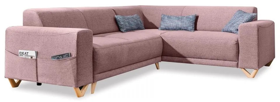 Ružová rozkladacia/s úložným priestorom rohová pohovka (pravý roh/do L) Classy Sophie – Miuform