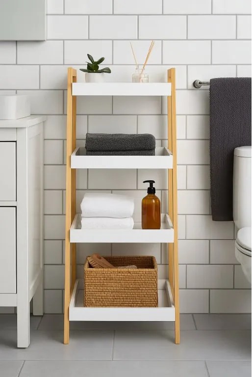 Noela Skosený bambusový regál s policami GRADA biela