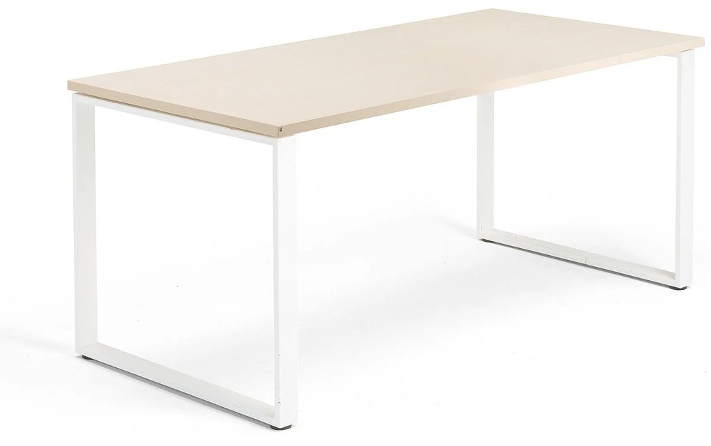 Kancelársky pracovný stôl QBUS, O-rám, 1600x800 mm, breza/biela