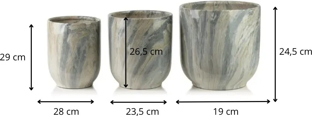 Sada 3 ks keramických kvetináčov NEVA MARBLE IV hnedá/sivá