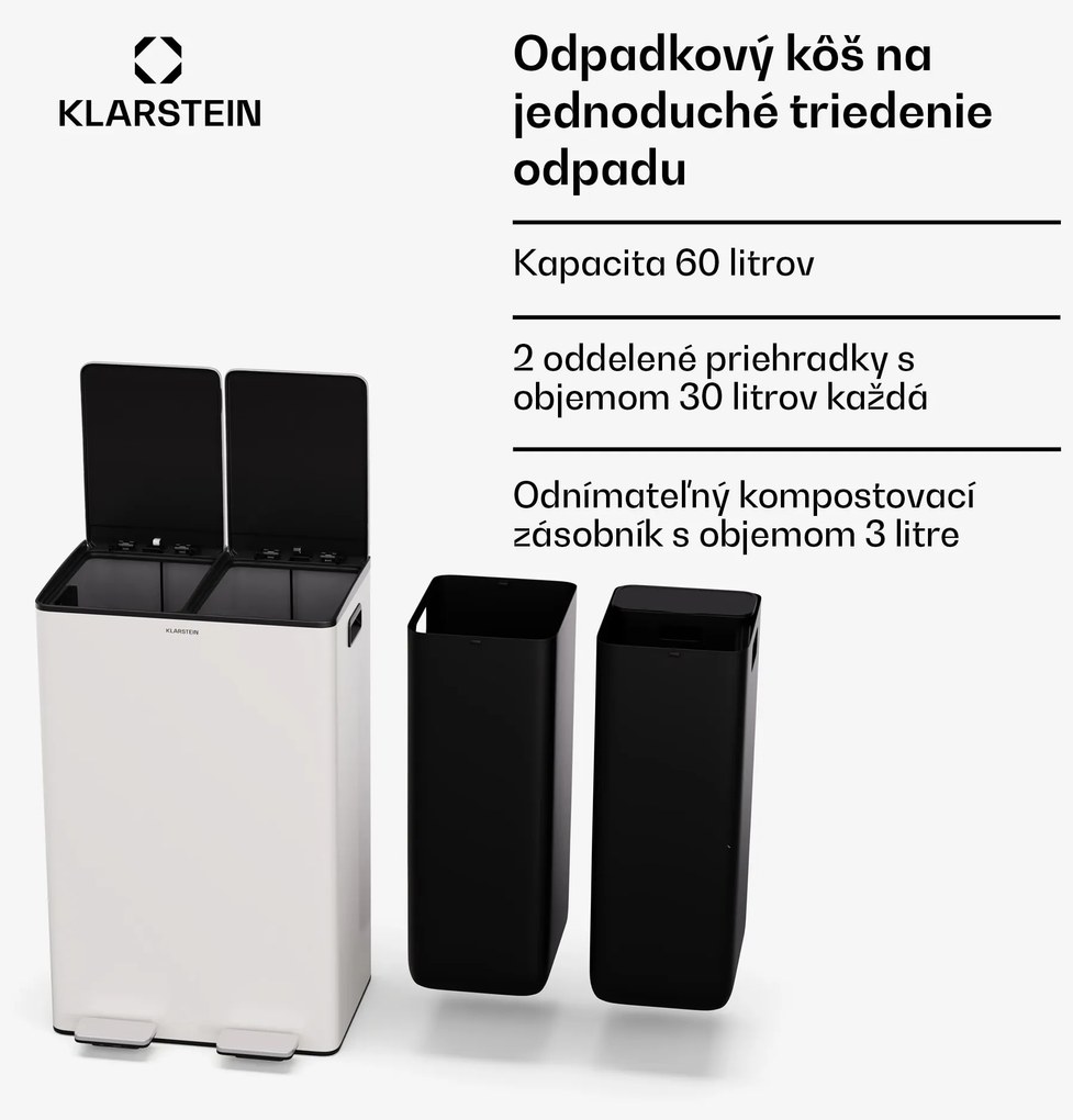 Klarstein EcoVista, odpadkový kôš s kompostérom, 60 l + 3 l/kôš + kompostér, Soft-Close