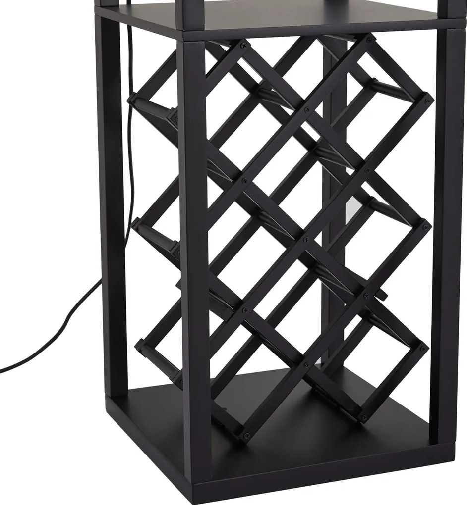 Moderná stojaca lampa čierna s látkovým tienidlom a stojanom na víno - Stojan Wine