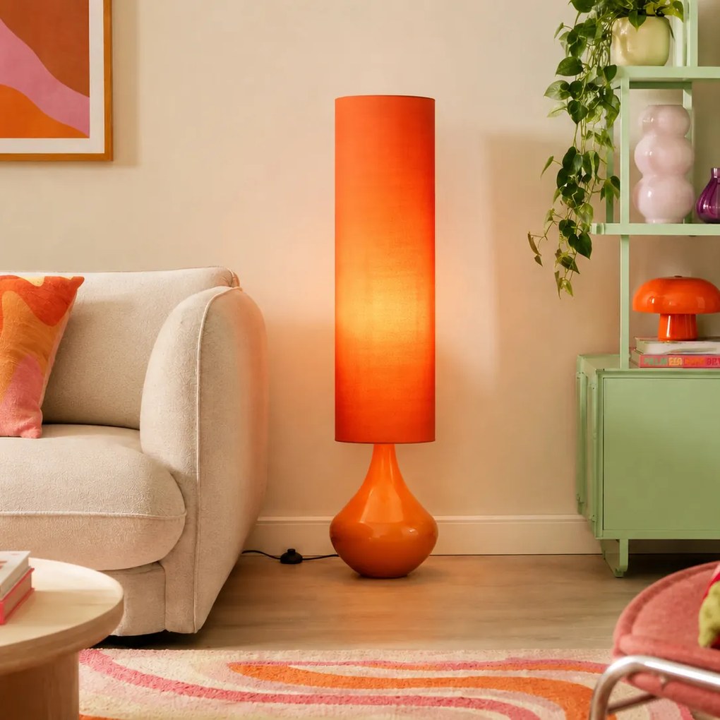 Retro stojaca lampa oranžová s látkovým tienidlom - Mina