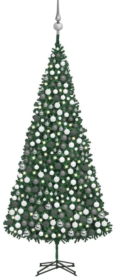 Umelý vianočný stromček s LED a súpravou gulí zelený 500 cm 3077888
