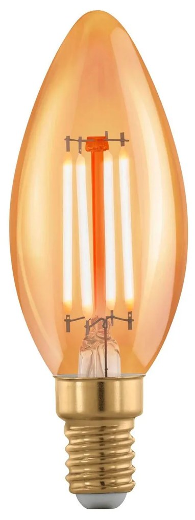 EGLO Retro stmievateľná filamentová LED žiarovka, E14, C35, 4W, 300lm, 1700K, teplá biela, jantárová