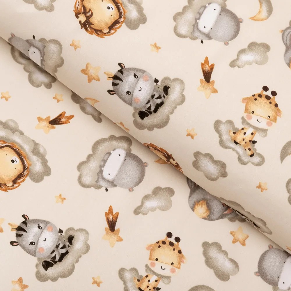 Biante Detský bavlnený obdĺžnikový obrus Sandra SA-534 Africké zvieratká na obláčikoch na sivobéžovom 100x140 cm