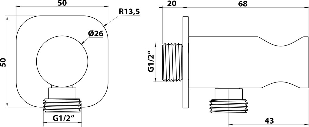 Sapho Sapho, Držiak sprchy, pevný, s vyústením, chróm, SG403