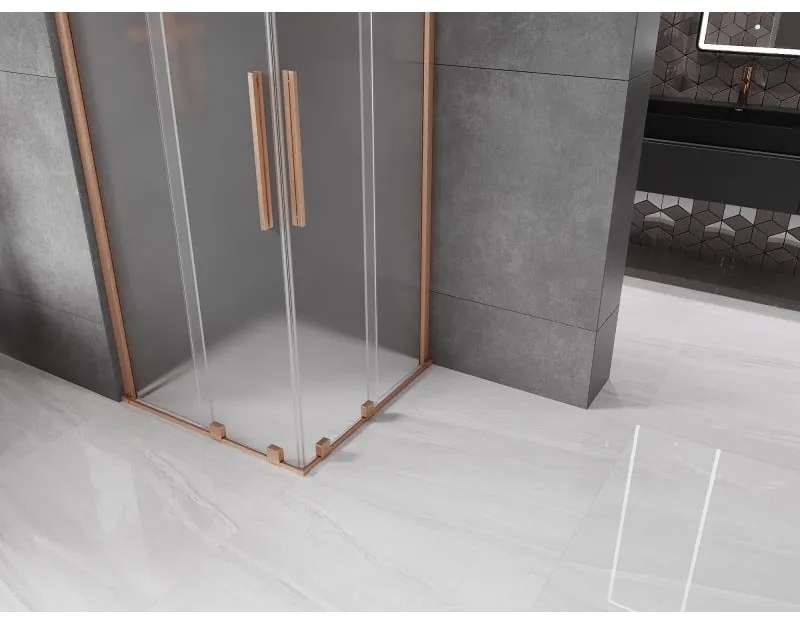 Mexen Velar Duo, sprchový kút s posuvnými dverami 90 x 90 cm, 8mm sklo námraza, medená matná, 871-090-090-32-65