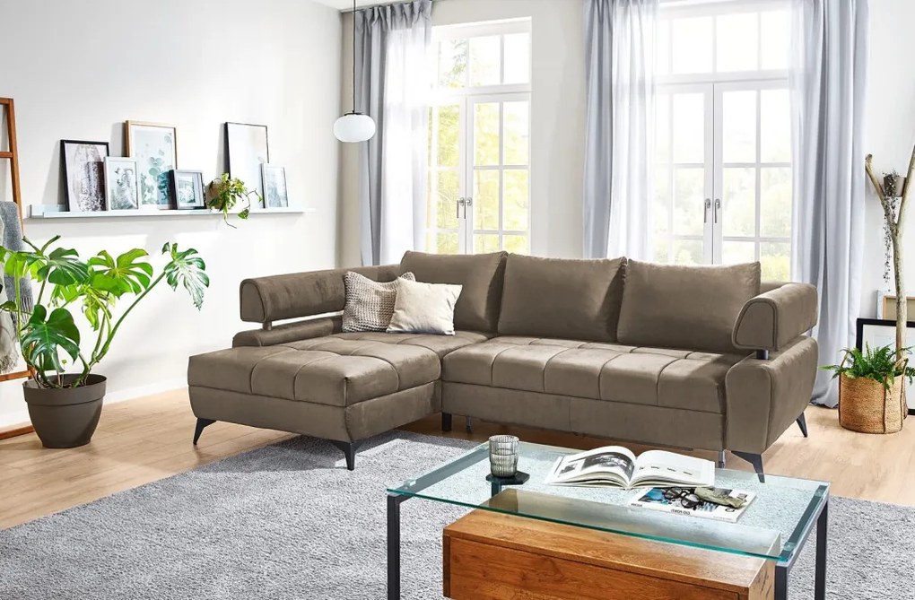 Rohová sedacia súprava Paris, svetlo hnedá látka, ľavý roh