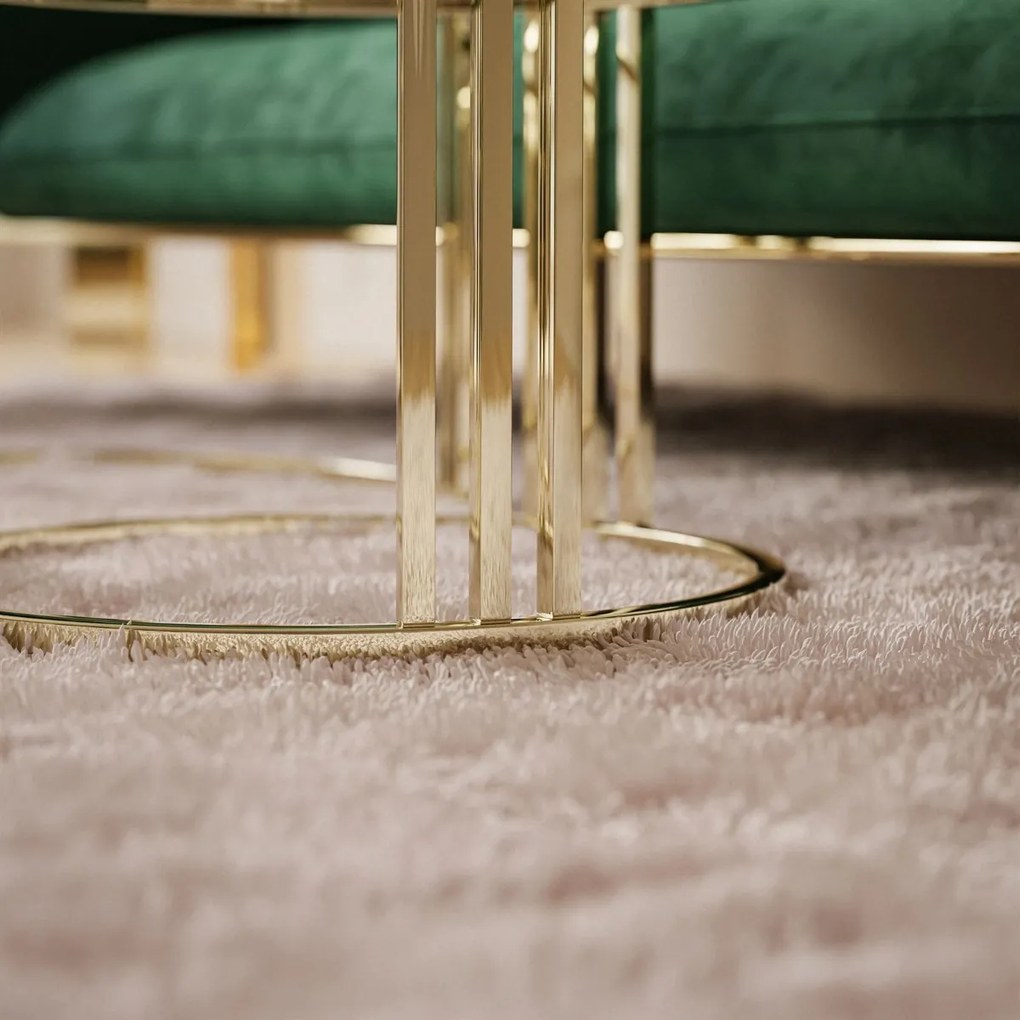 OKRÚHLY KONFERENČNÝ STOLÍK 2v1 LEONARDO 2 GLOSS CHROME SKLO + ZLATÝ