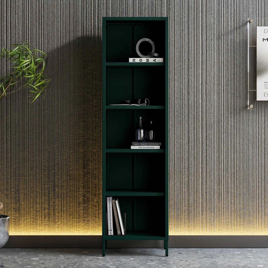 Regál plytký otvorený na knihy na nožičkách fľaškovo zelená, 500x1800x350 mm: MARIO Modern