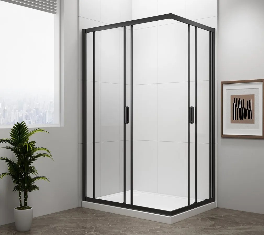 Polysan Polysan, EASY BLACK obdĺžniková sprchová zástena 900x800mm, číre sklo, EL5315B