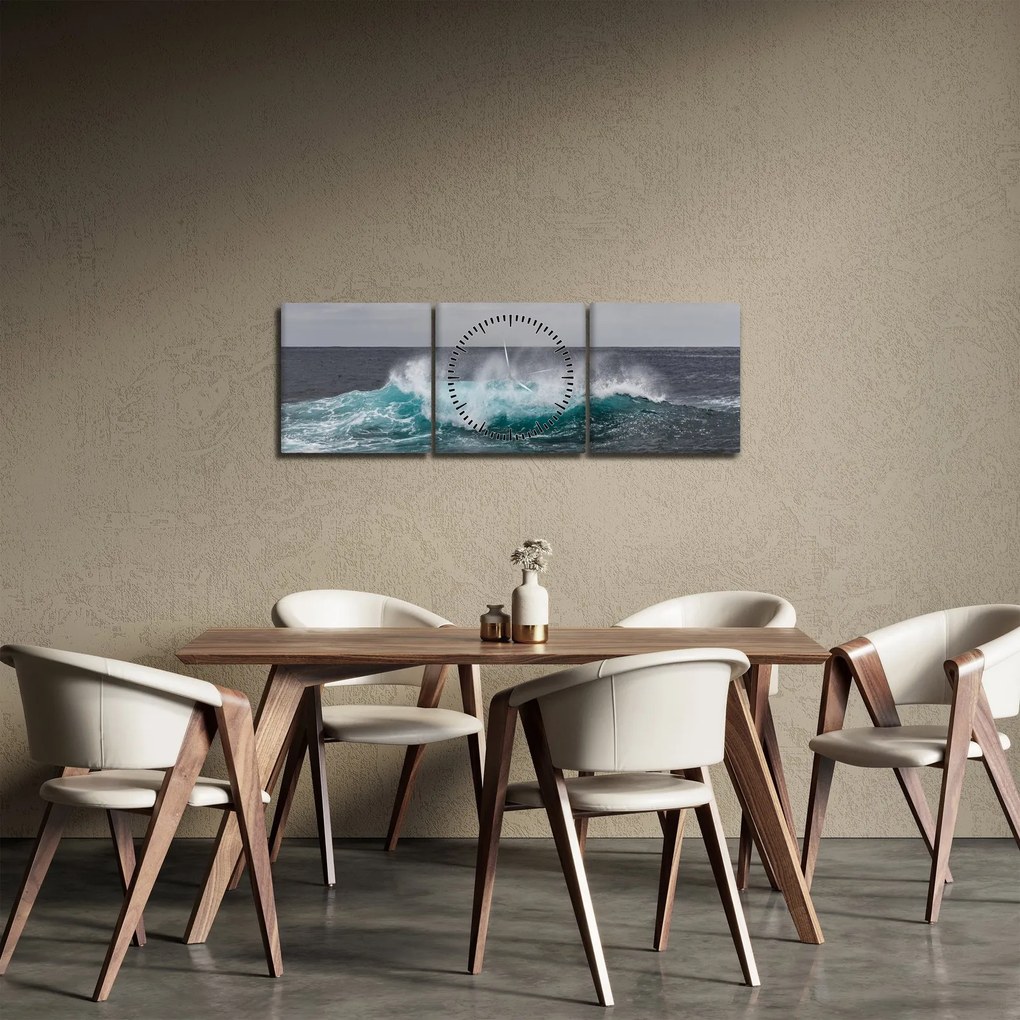 Obraz - Vlny v oceáne (s hodinami) (90x30 cm)