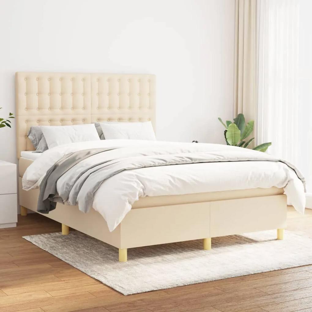 Boxspring posteľ s matracom krémový 140x190 cm látka 3142654