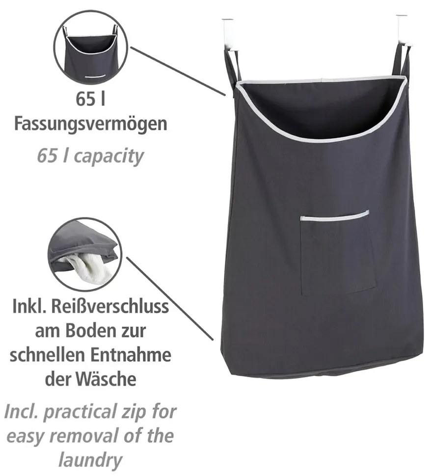 Sivý závesný kôš na bielizeň Wenko Door Laundry, 65 l